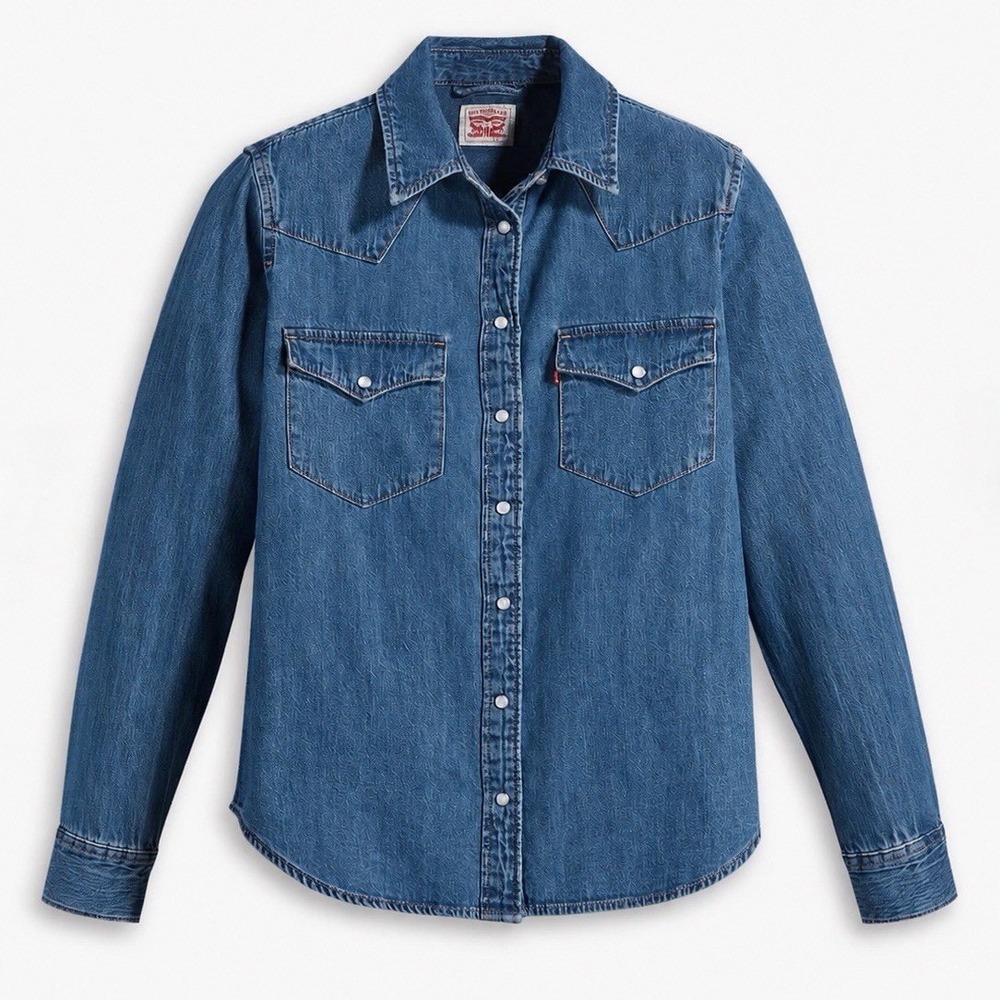 Levi's Ultimate Western Denim Shirt Womens L Blue Stretch Pearl Snap NWT
